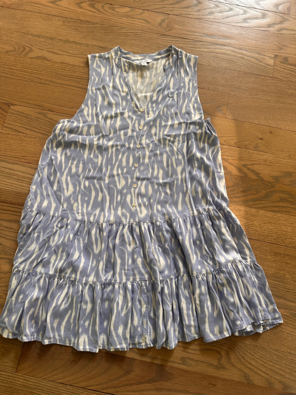 Nine West Light Blue and White Printed Tiered Mini Dress